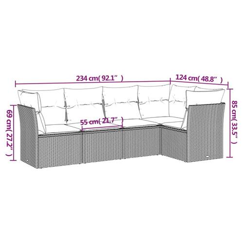 Sofasæt 5 dele med hynder polyrattan grå