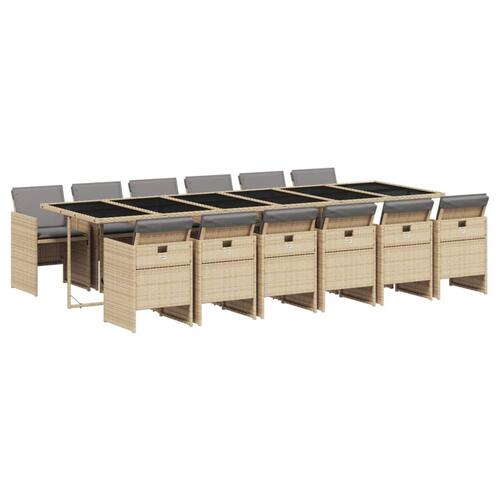 Spisebordssæt til haven 13 dele med hynder polyrattan beige