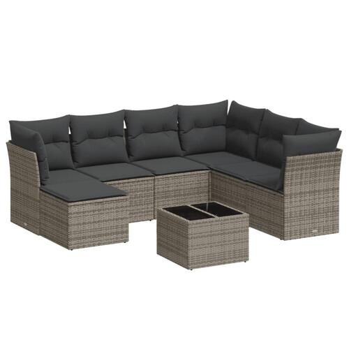 Sofasæt til haven 8 dele med hynder polyrattan grå
