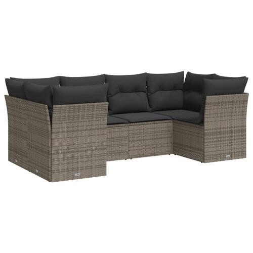 Sofasæt til haven 6 dele med hynder polyrattan grå