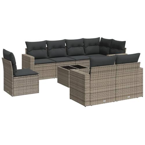 Sofasæt til haven 9 dele med hynder polyrattan grå