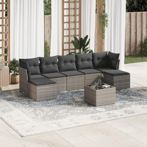 Sofasæt til haven 8 dele med hynder polyrattan grå