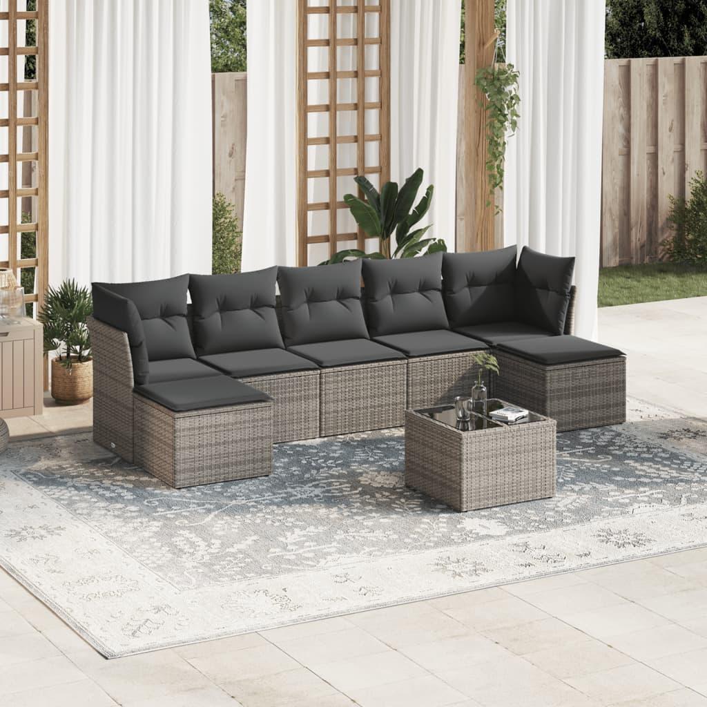 Sofasæt til haven 8 dele med hynder polyrattan grå