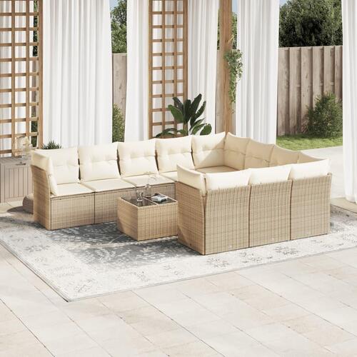 Sofasæt til haven 11 dele med hynder polyrattan beige
