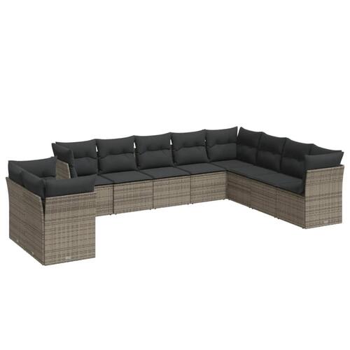 Sofasæt til haven 10 dele med hynder polyrattan grå