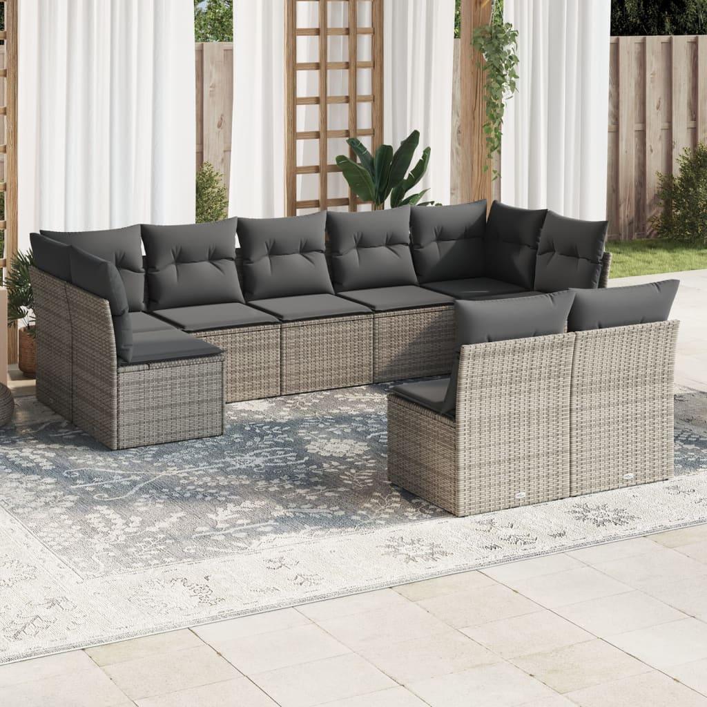Sofasæt til haven 9 dele med hynder polyrattan grå