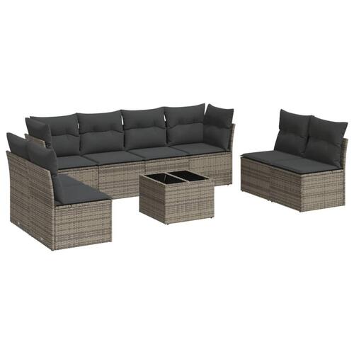 Sofasæt til haven 9 dele med hynder polyrattan grå