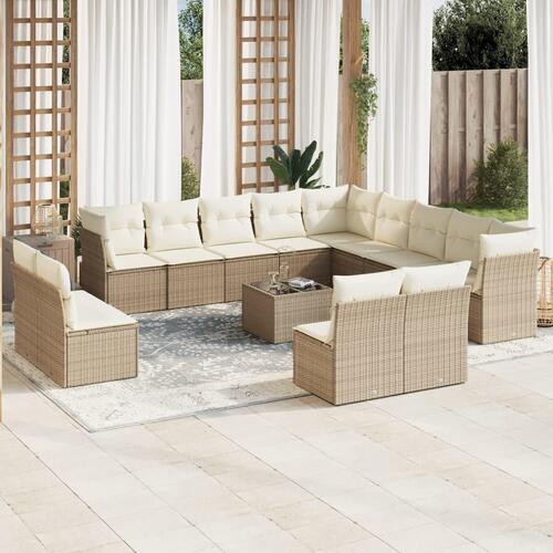 Sofasæt til haven 14 dele med hynder polyrattan beige