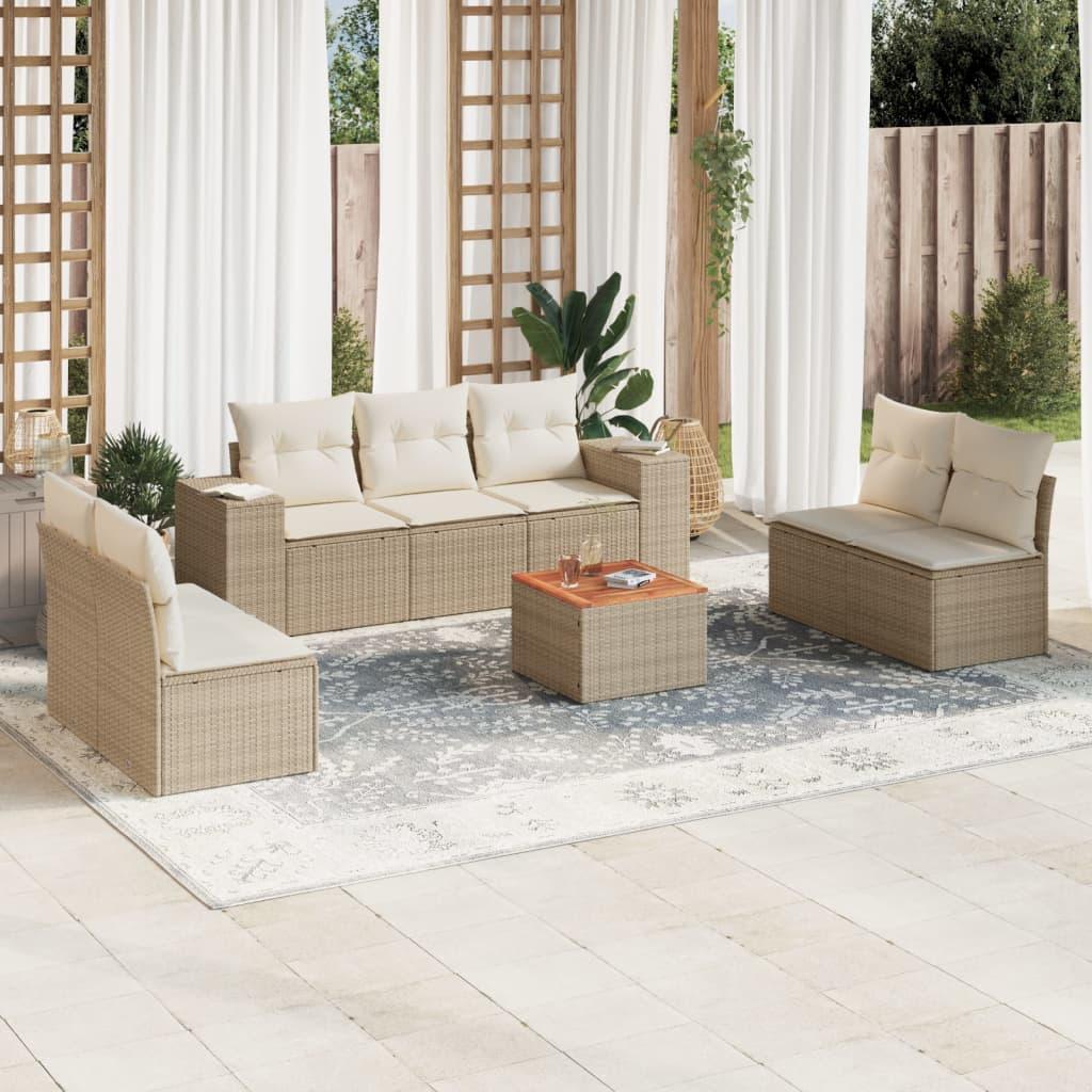 Sofasæt til haven 8 dele med hynder polyrattan beige