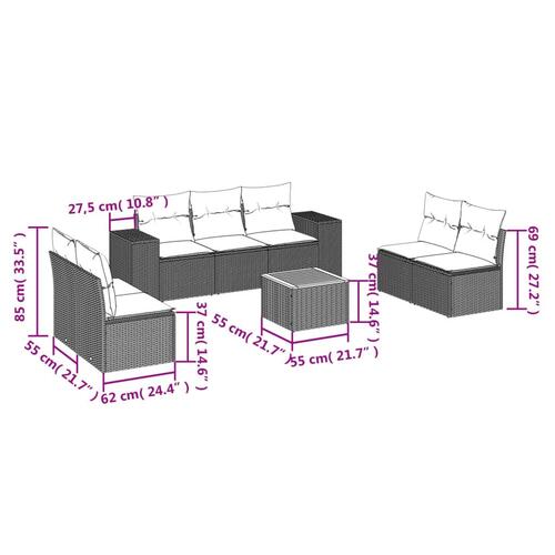 Sofasæt til haven 8 dele med hynder polyrattan beige