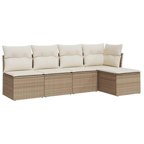 Sofasæt til haven 5 dele med hynder polyrattan beige