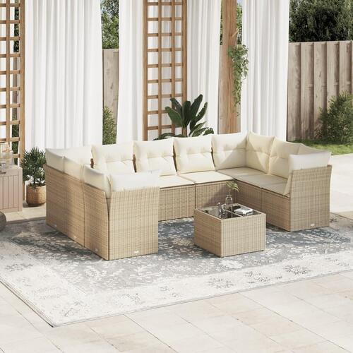 Sofasæt til haven 10 dele med hynder polyrattan beige