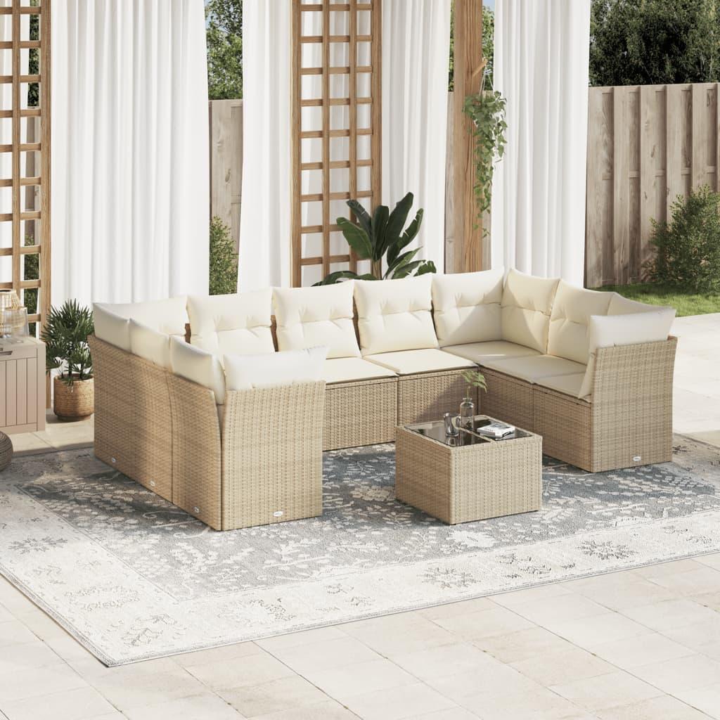 Sofasæt til haven 10 dele med hynder polyrattan beige