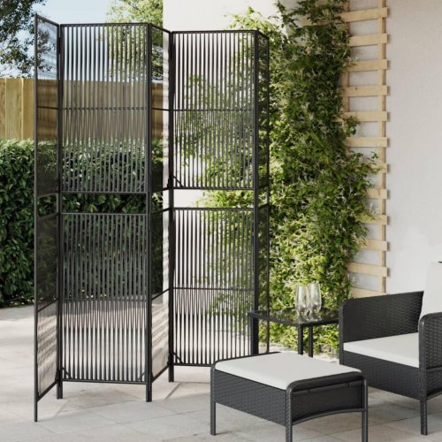 Rumdeler i polyrattan - 5 paneler, sort