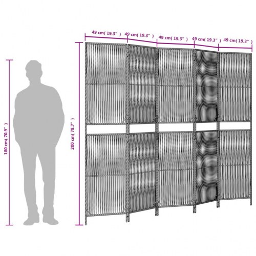 Rumdeler i polyrattan - 5 paneler, sort