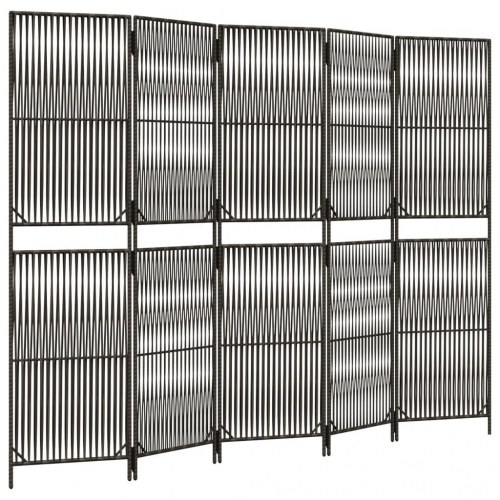 Rumdeler 5 paneler i polyrattan - grå, foldbar skærm