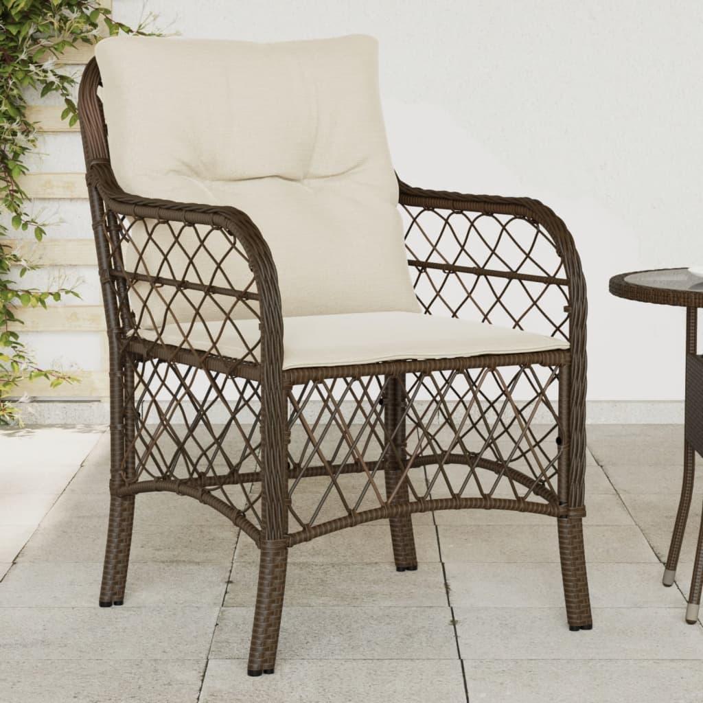Havestole med hynder 2 stk. polyrattan brun