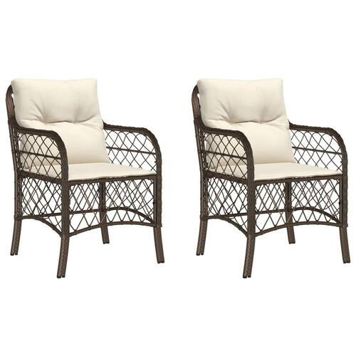 Havestole med hynder 2 stk. polyrattan brun