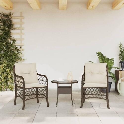 Havestole med hynder 2 stk. polyrattan brun