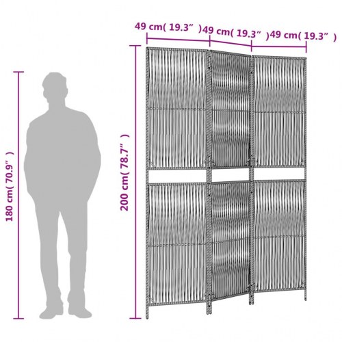 Rumdeler i polyrattan - 3 paneler, brun
