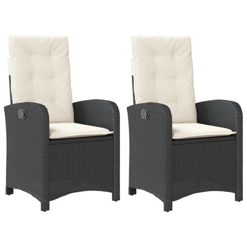 Havestole med hynder 2 stk. justerbart ryglæn polyrattan sort