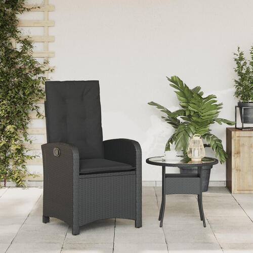 Havestol med hynder justerbart ryglæn polyrattan sort