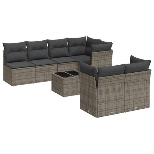 Sofasæt til haven 8 dele med hynder polyrattan grå