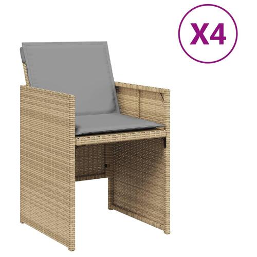 Havestole 4 stk. med hynder polyrattan blandet beige