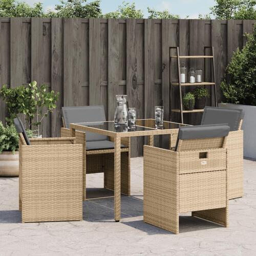Havestole 4 stk. med hynder polyrattan blandet beige