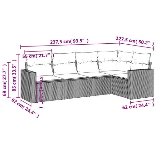 Sofasæt 5 dele med hynder polyrattan grå