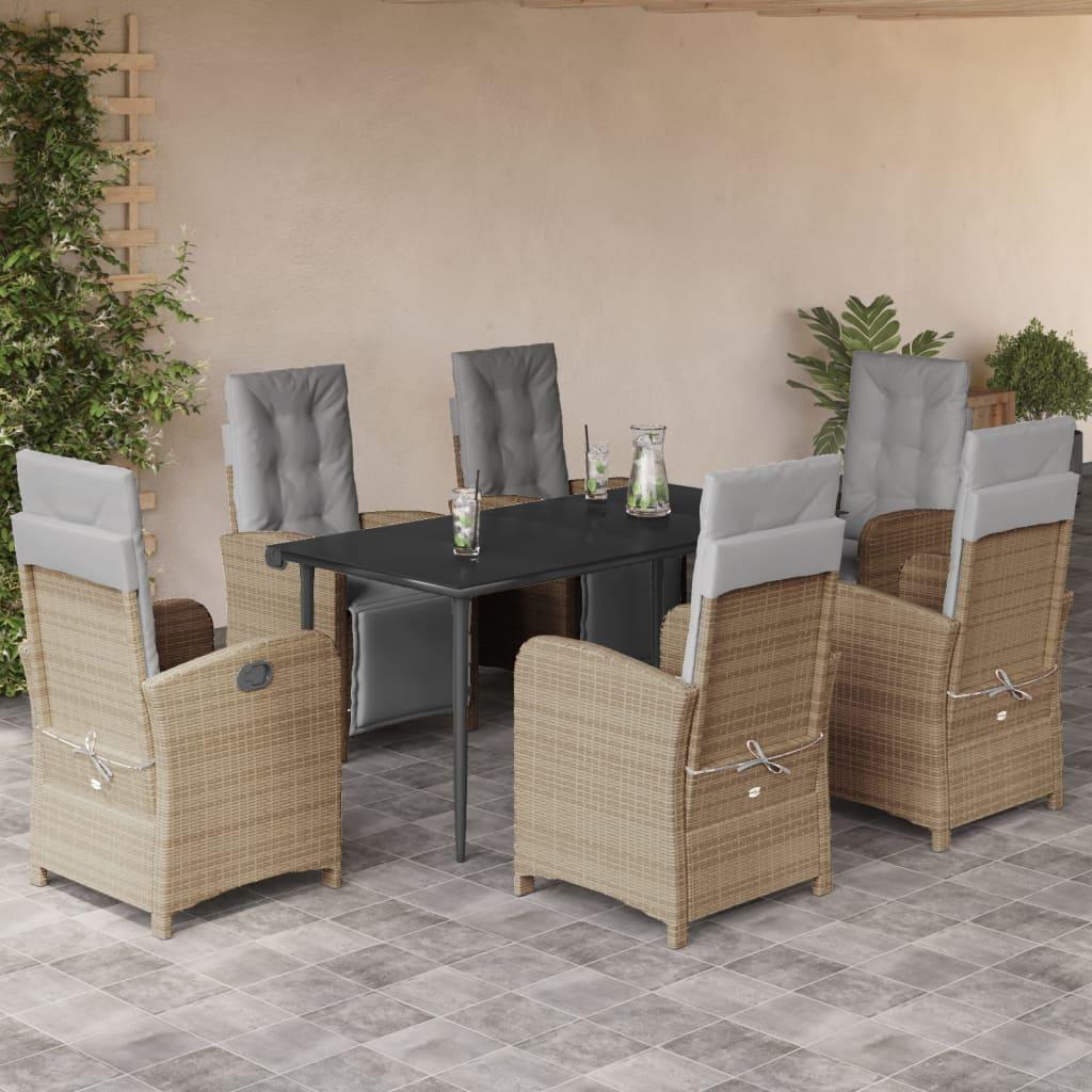 Spisebordssæt til haven 7 dele med hynder polyrattan beige