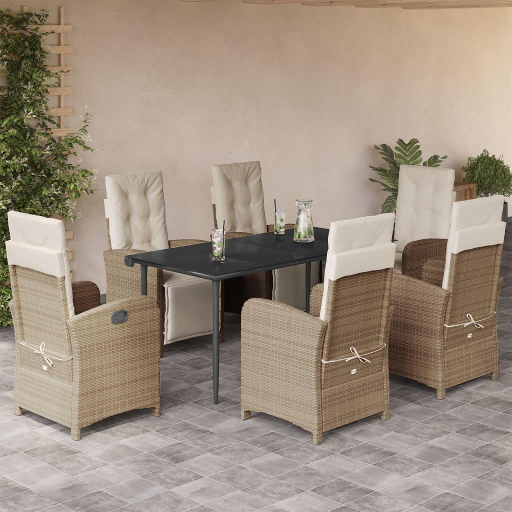 Spisebordssæt til haven 7 dele med hynder polyrattan beige