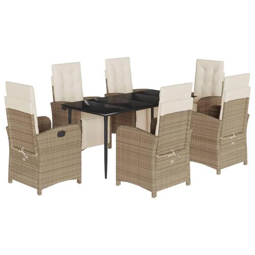 Spisebordssæt til haven 7 dele med hynder polyrattan beige