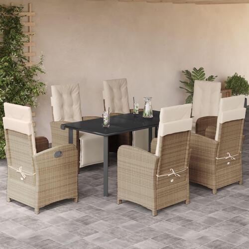 Spisebordssæt til haven 7 dele med hynder polyrattan beige