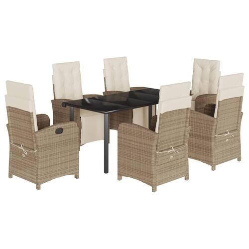Spisebordssæt til haven 7 dele med hynder polyrattan beige
