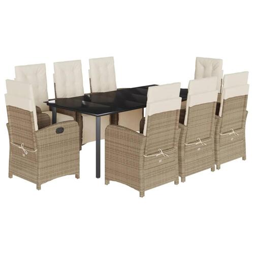 Spisebordssæt til haven 9 dele med hynder polyrattan beige