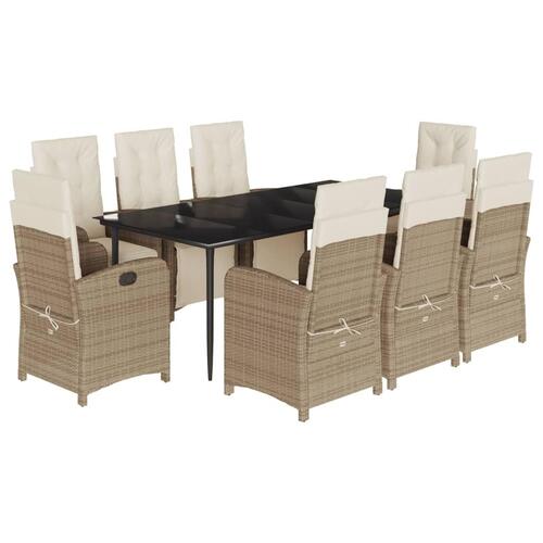 Spisebordssæt til haven 9 dele med hynder polyrattan beige