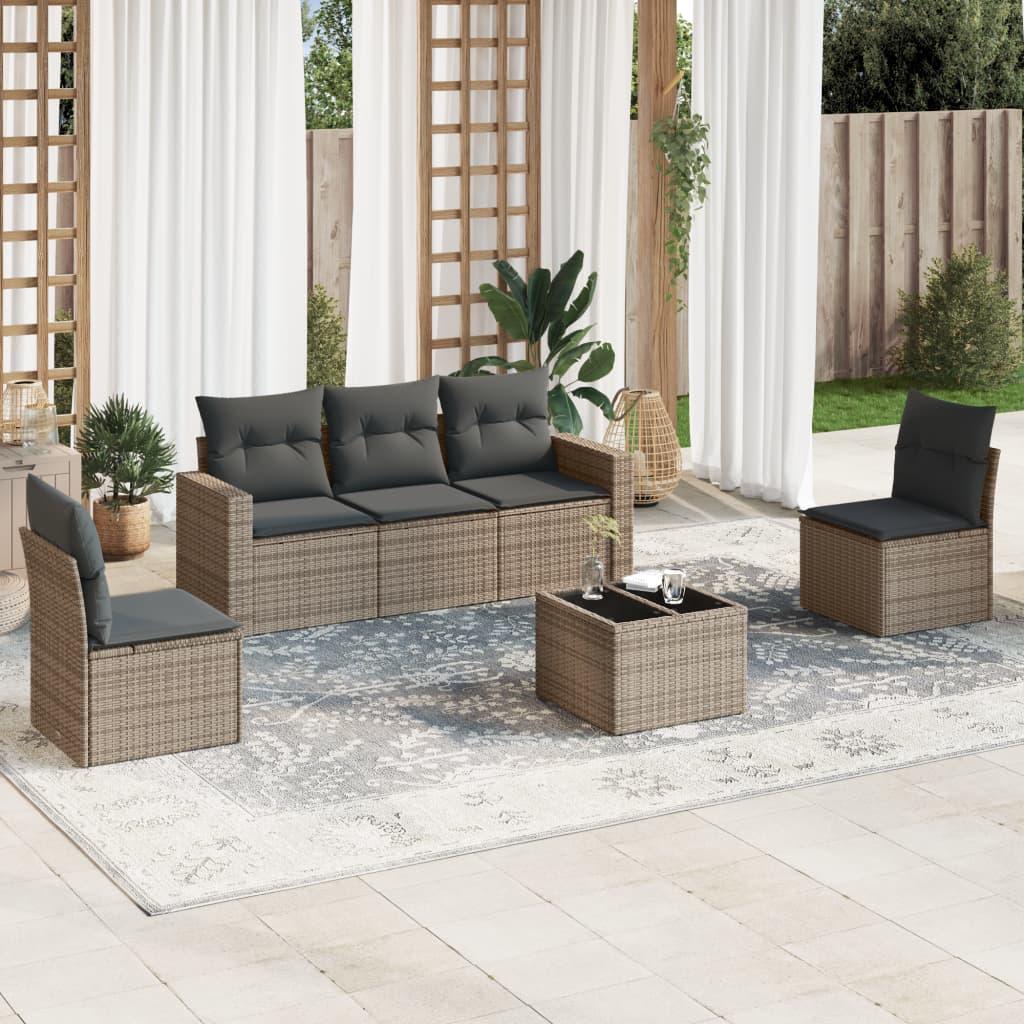 Sofasæt til haven 6 dele med hynder polyrattan grå