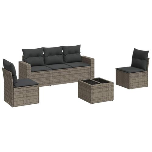 Sofasæt til haven 6 dele med hynder polyrattan grå