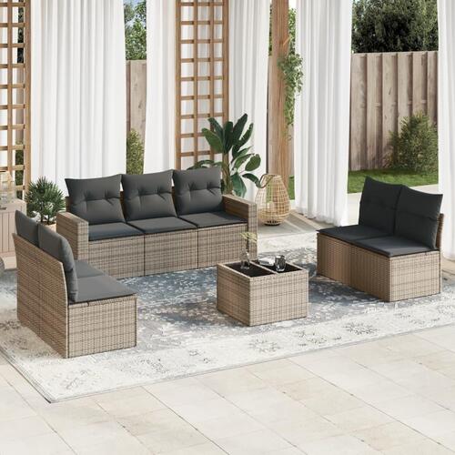 Sofasæt til haven 8 dele med hynder polyrattan grå