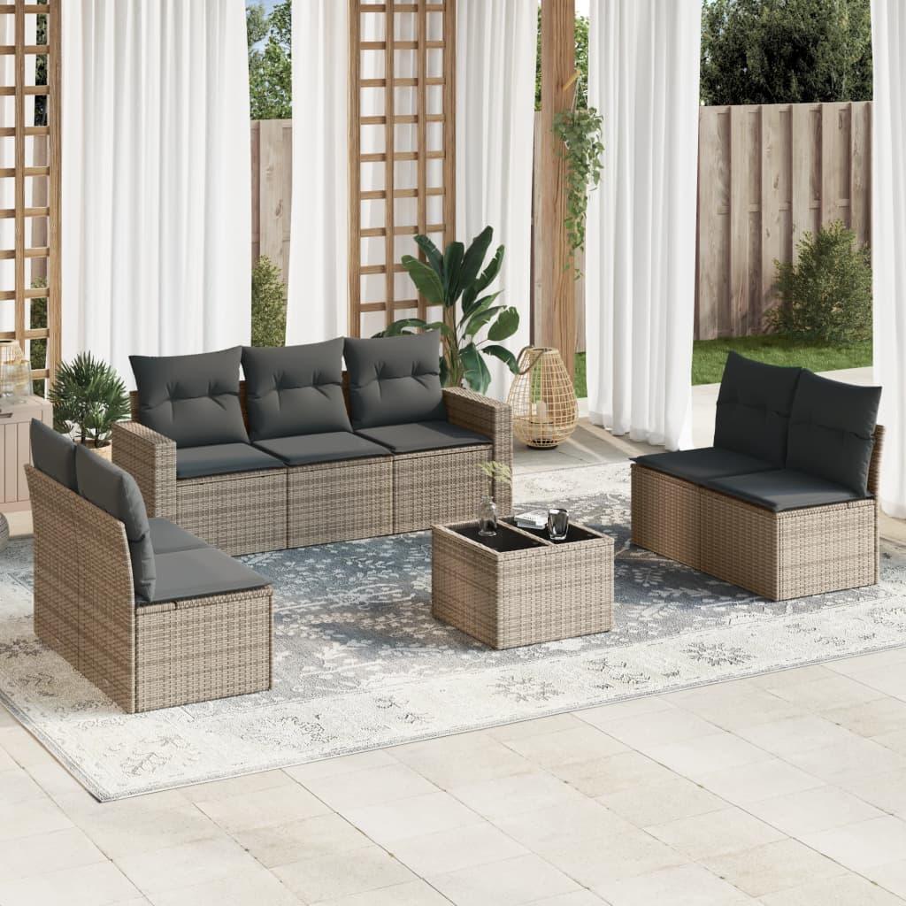 Sofasæt til haven 8 dele med hynder polyrattan grå