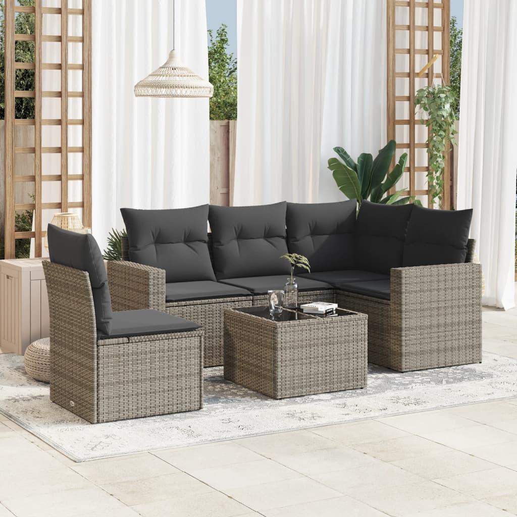 Sofasæt til haven 6 dele med hynder polyrattan grå