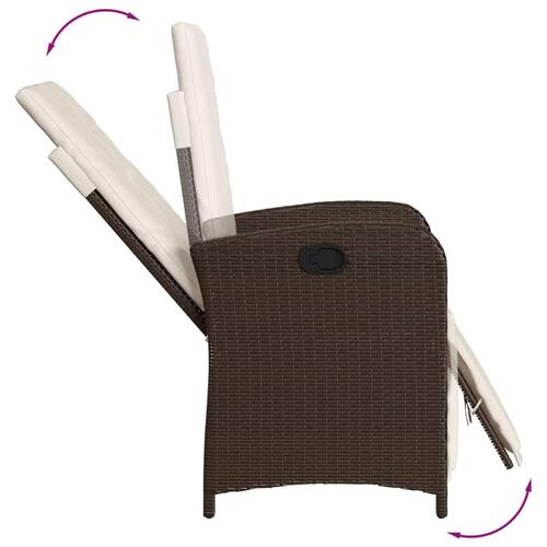 Havestole 2 stk. med lænefunktion og fodstøtte polyrattan brun