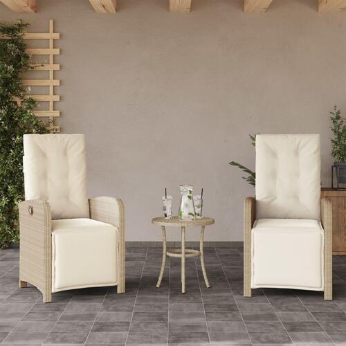Havestole 2 stk. med lænefunktion og fodstøtte polyrattan beige