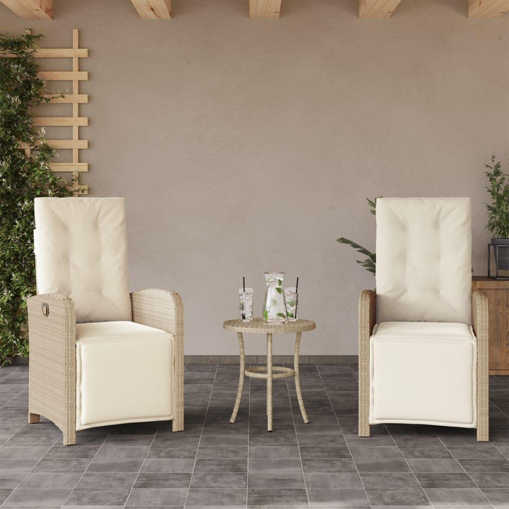 Havestole 2 stk. med lænefunktion og fodstøtte polyrattan beige