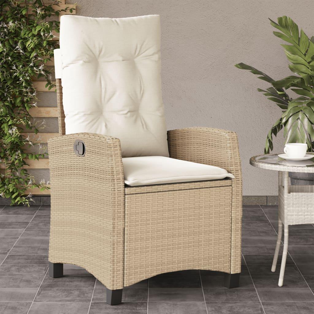 Havestol med lænefunktion og hynder polyrattan beige