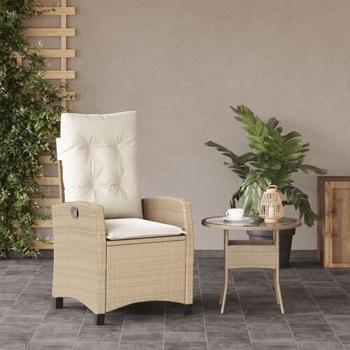 Havestol med lænefunktion og hynder polyrattan beige