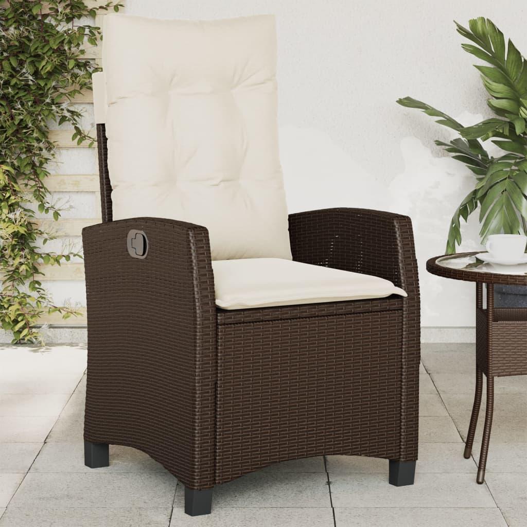 Havestol med lænefunktion og hynder polyrattan brun