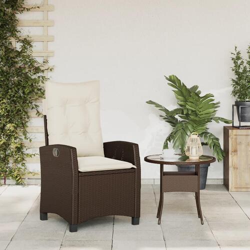 Havestol med lænefunktion og hynder polyrattan brun
