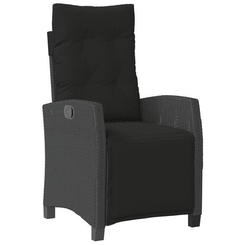 Havestol med justerbart ryglæn og fodstøtte polyrattan sort